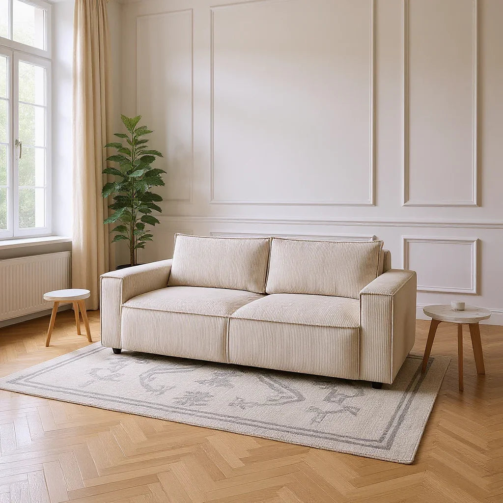 Canapea extensibila 3 locuri Capri cu lada de depozitare, Bej - Gri, 240x87x85 cm - Bej