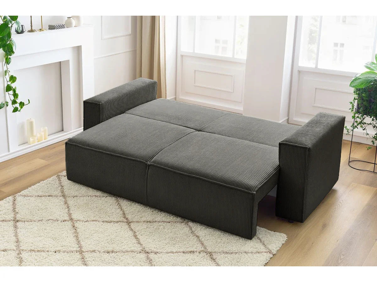 Canapea extensibila 3 locuri Capri cu lada de depozitare, Bej - Gri, 240x87x85 cm - Gri