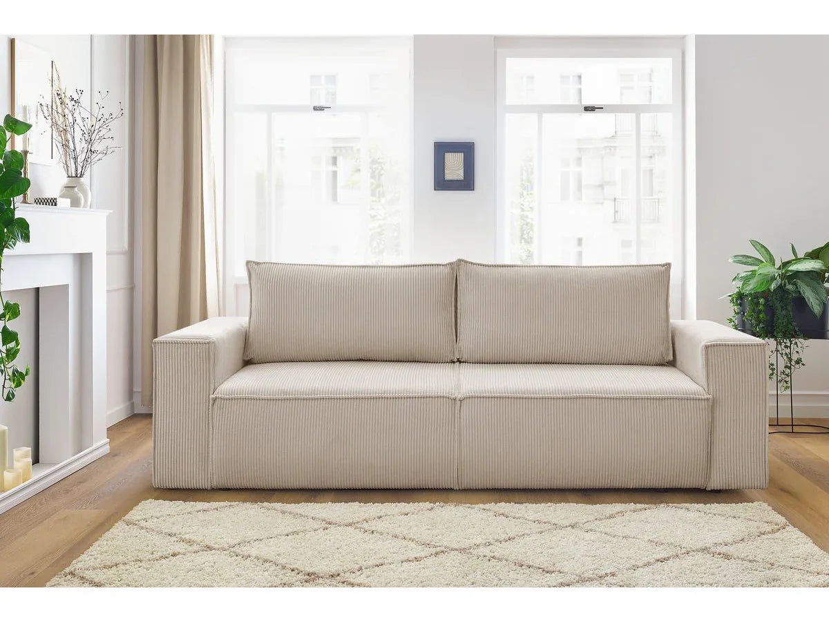 Canapea extensibila 3 locuri Capri cu lada de depozitare, Bej - Gri, 240x87x85 cm - Bej