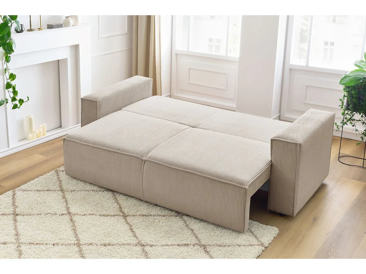 Canapea extensibila 3 locuri Capri cu lada de depozitare, Bej - Gri, 240x87x85 cm - Bej