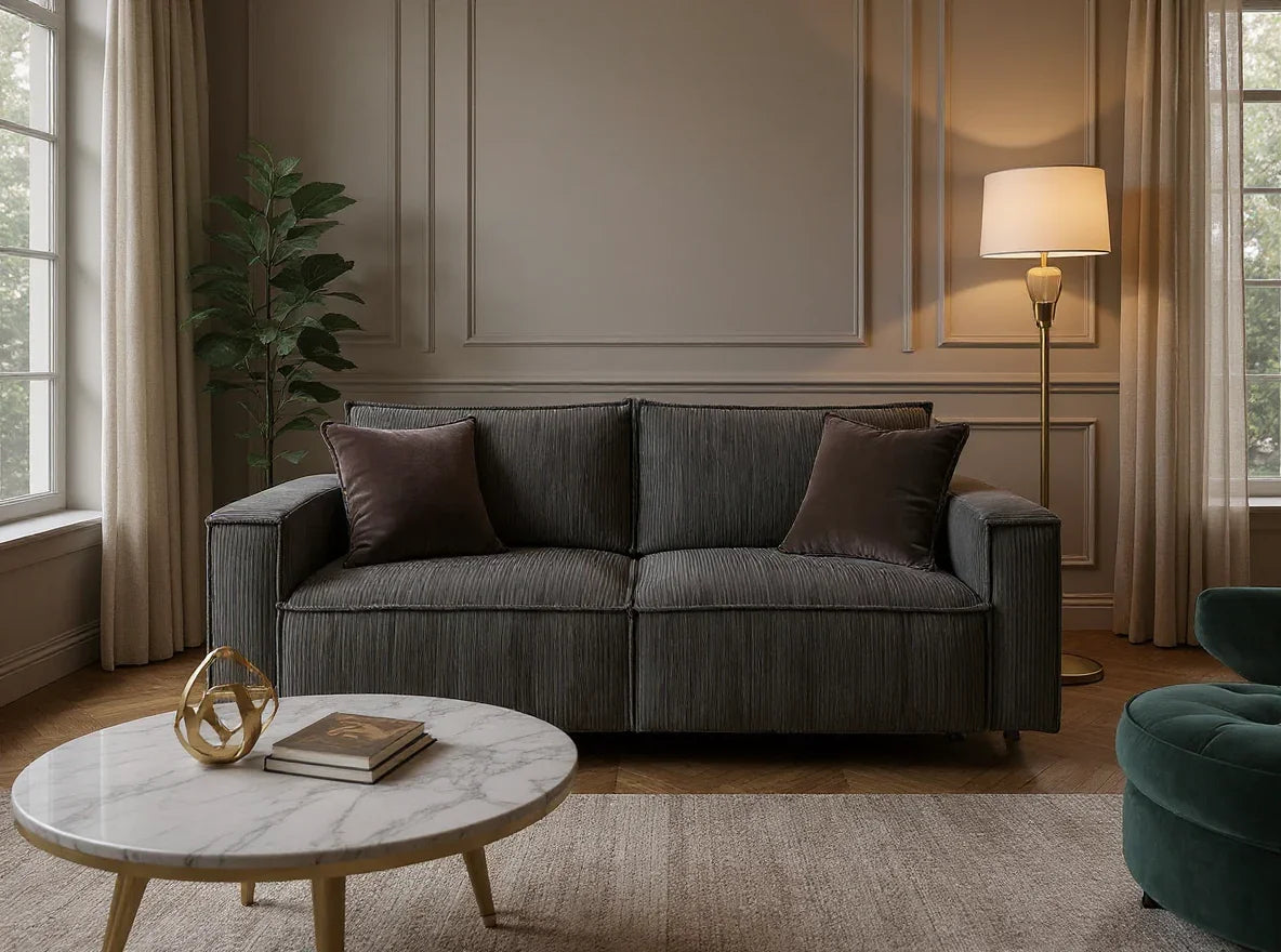 Canapea extensibila 3 locuri Capri cu lada de depozitare, Bej - Gri, 240x87x85 cm - Gri