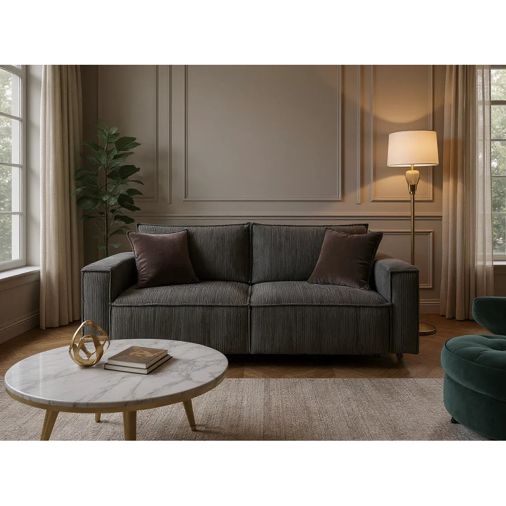 Canapea extensibila 3 locuri Capri cu lada de depozitare, Bej - Gri, 240x87x85 cm - Gri