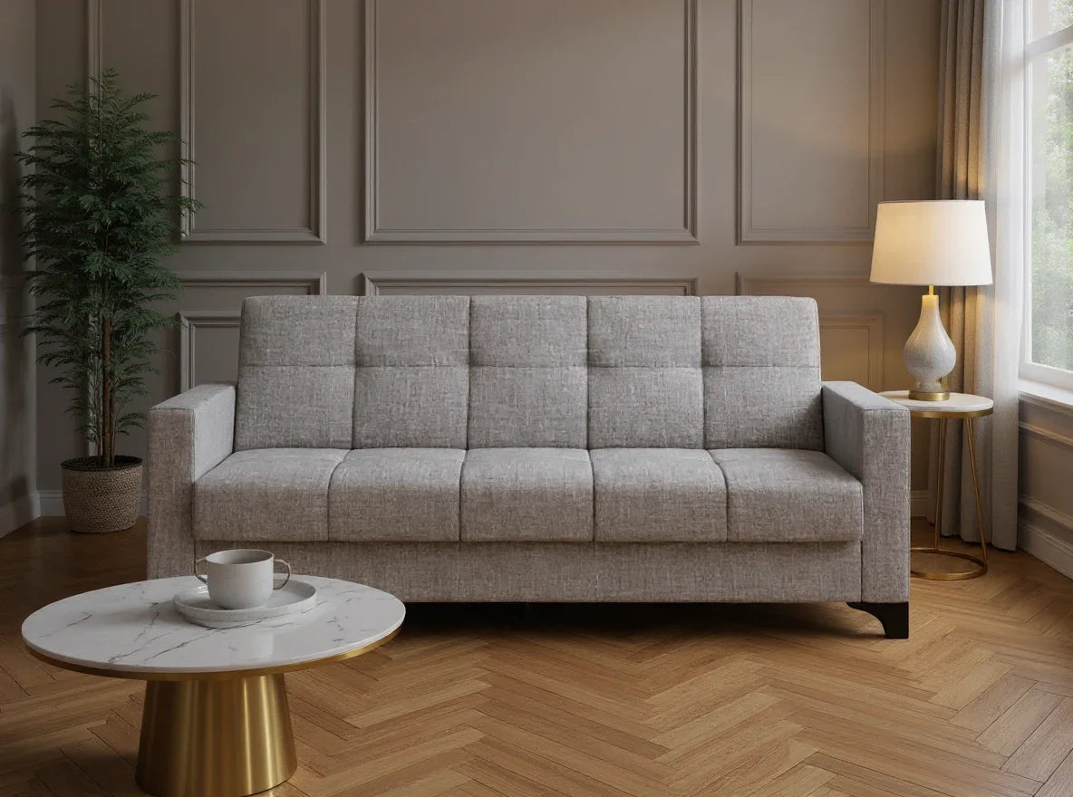 Canapea extensibila 3 locuri Salonika, cu lada de depozitare, Gri, 215x70x95 cm - Gri deschis