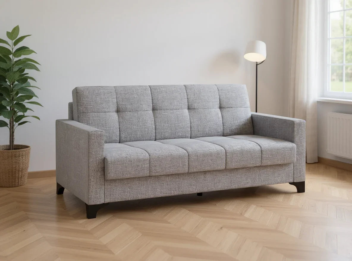 Canapea extensibila 3 locuri Salonika, cu lada de depozitare, Gri, 215x70x95 cm - Gri deschis