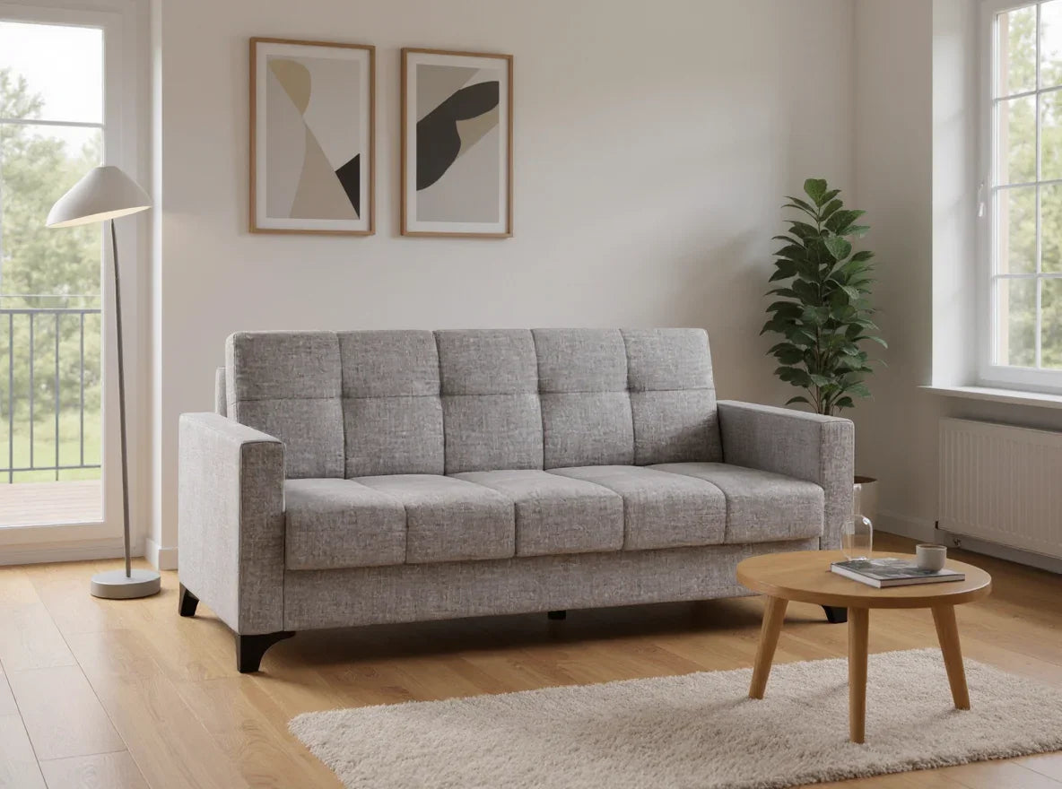 Canapea extensibila 3 locuri Salonika, cu lada de depozitare, Gri, 215x70x95 cm - Gri deschis