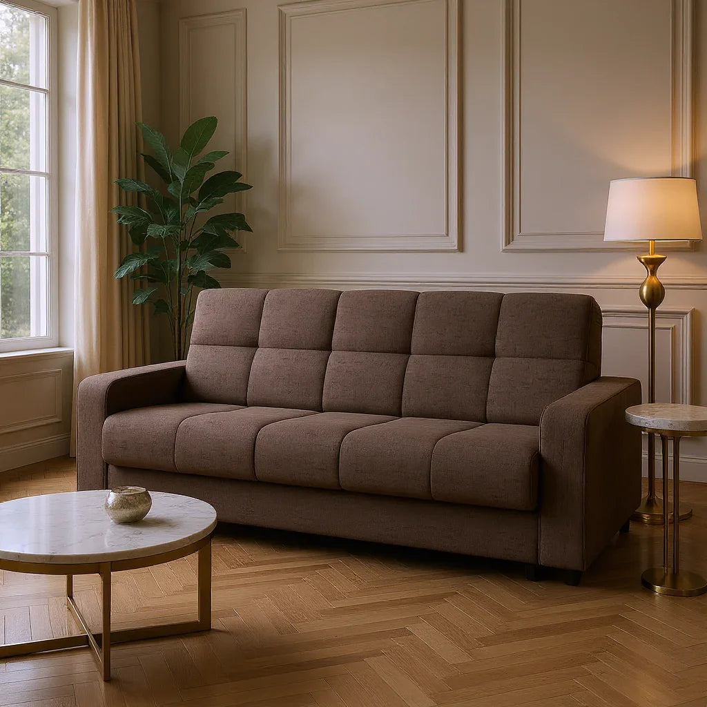 Canapea extensibila 3 locuri Thassos cu lada de depozitare, Bej - Maro, 220x70x90 cm - Maro