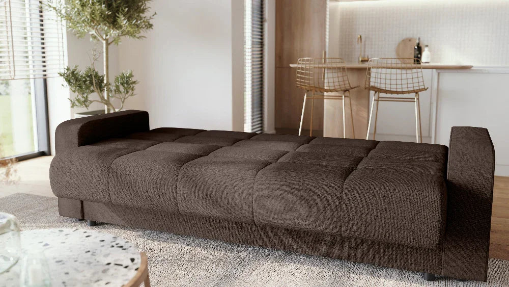 Canapea extensibila 3 locuri Thassos cu lada de depozitare, Bej - Maro, 220x70x90 cm - Maro