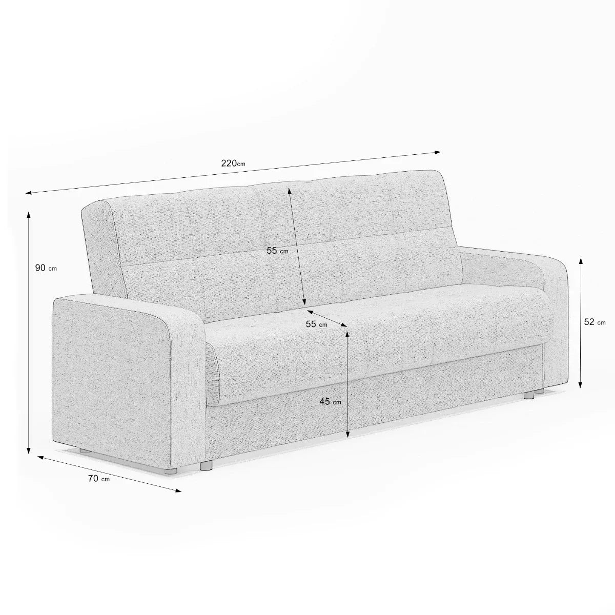 Canapea extensibila 3 locuri Thassos cu lada de depozitare, Bej - Maro, 220x70x90 cm - Bej