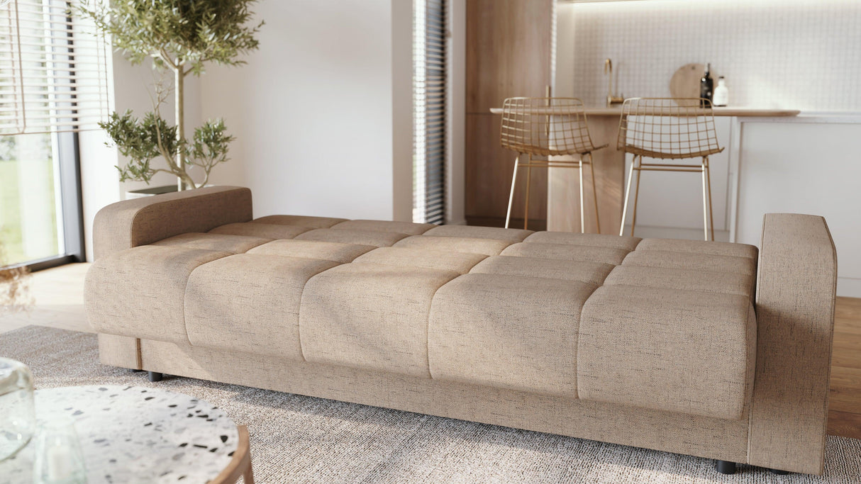 Canapea extensibila 3 locuri Thassos cu lada de depozitare, Bej - Maro, 220x70x90 cm - Bej
