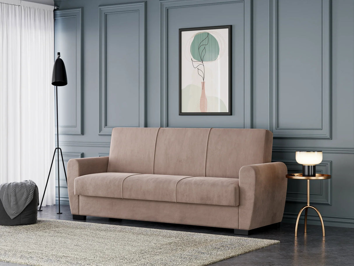 Canapea Extensibilă 3 locuri Valencia, cu ladă de depozitare, Bej - Gri, 220x68x90 cm - Bej
