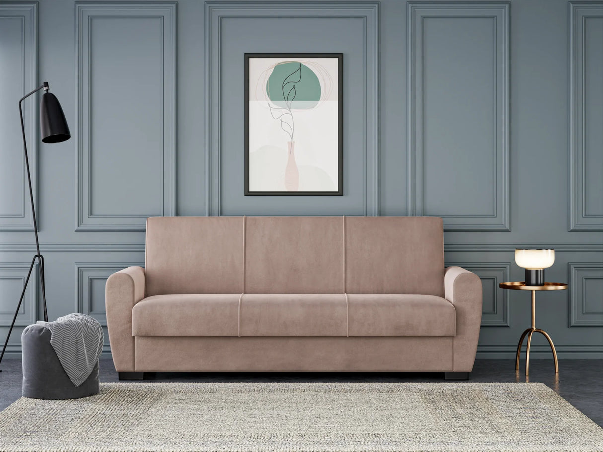 Canapea Extensibilă 3 locuri Valencia, cu ladă de depozitare, Bej - Gri, 220x68x90 cm - Bej