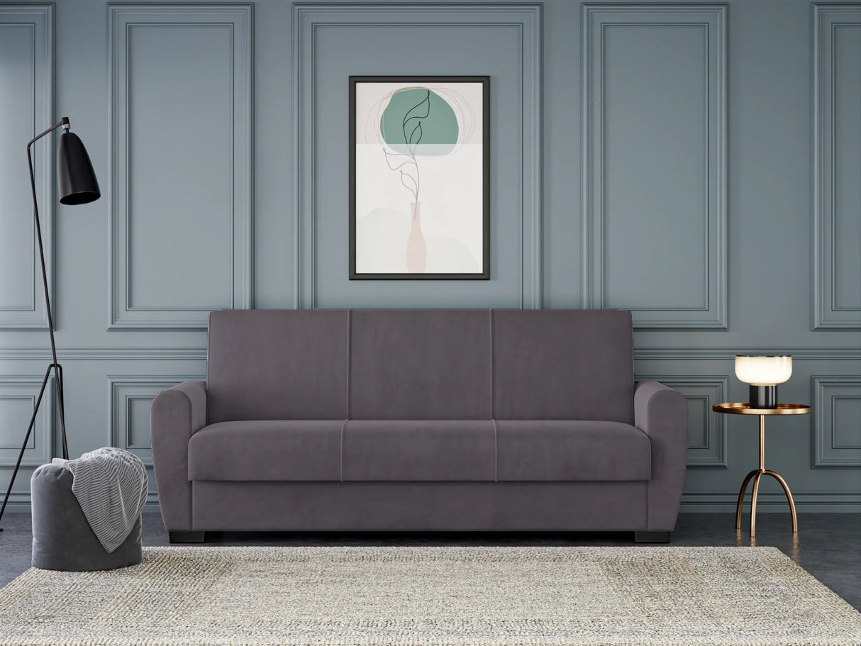 Canapea Extensibilă 3 locuri Valencia, cu ladă de depozitare, Bej - Gri, 220x68x90 cm - Gri