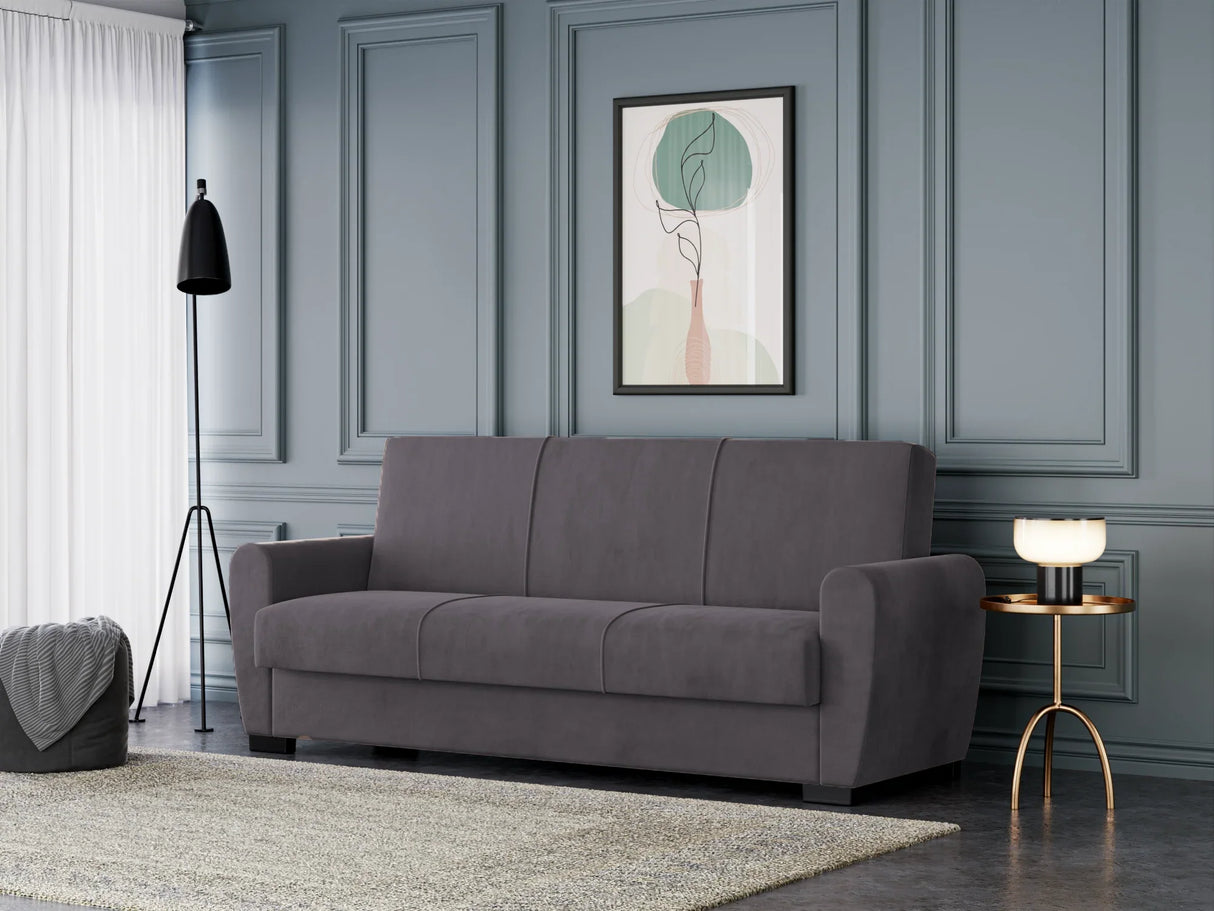 Canapea Extensibilă 3 locuri Valencia, cu ladă de depozitare, Bej - Gri, 220x68x90 cm - Gri