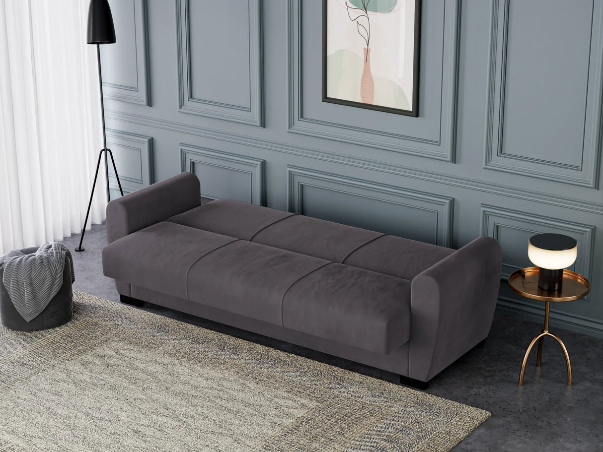 Canapea Extensibilă 3 locuri Valencia, cu ladă de depozitare, Bej - Gri, 220x68x90 cm - Gri