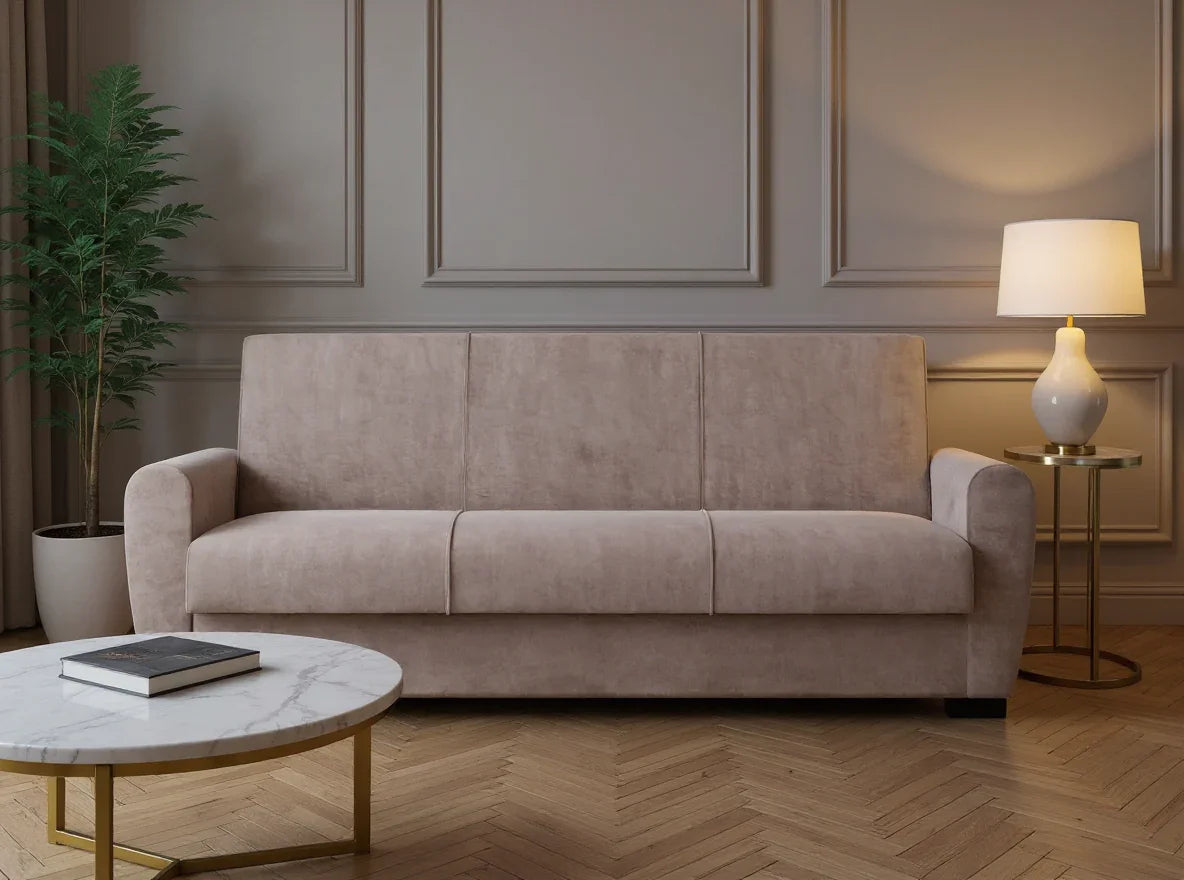Canapea Extensibilă 3 locuri Valencia, cu ladă de depozitare, Bej - Gri, 220x68x90 cm - Bej