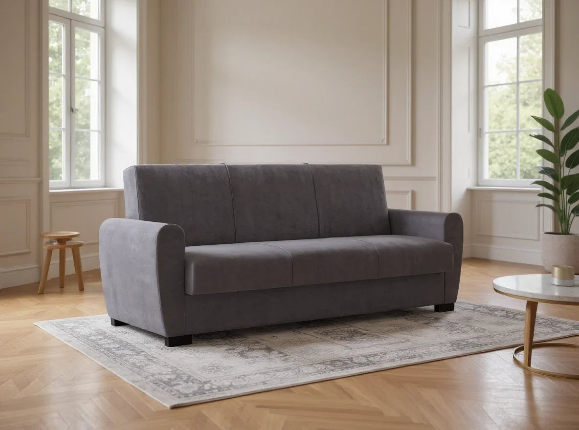 Canapea Extensibilă 3 locuri Valencia, cu ladă de depozitare, Bej - Gri, 220x68x90 cm - Gri