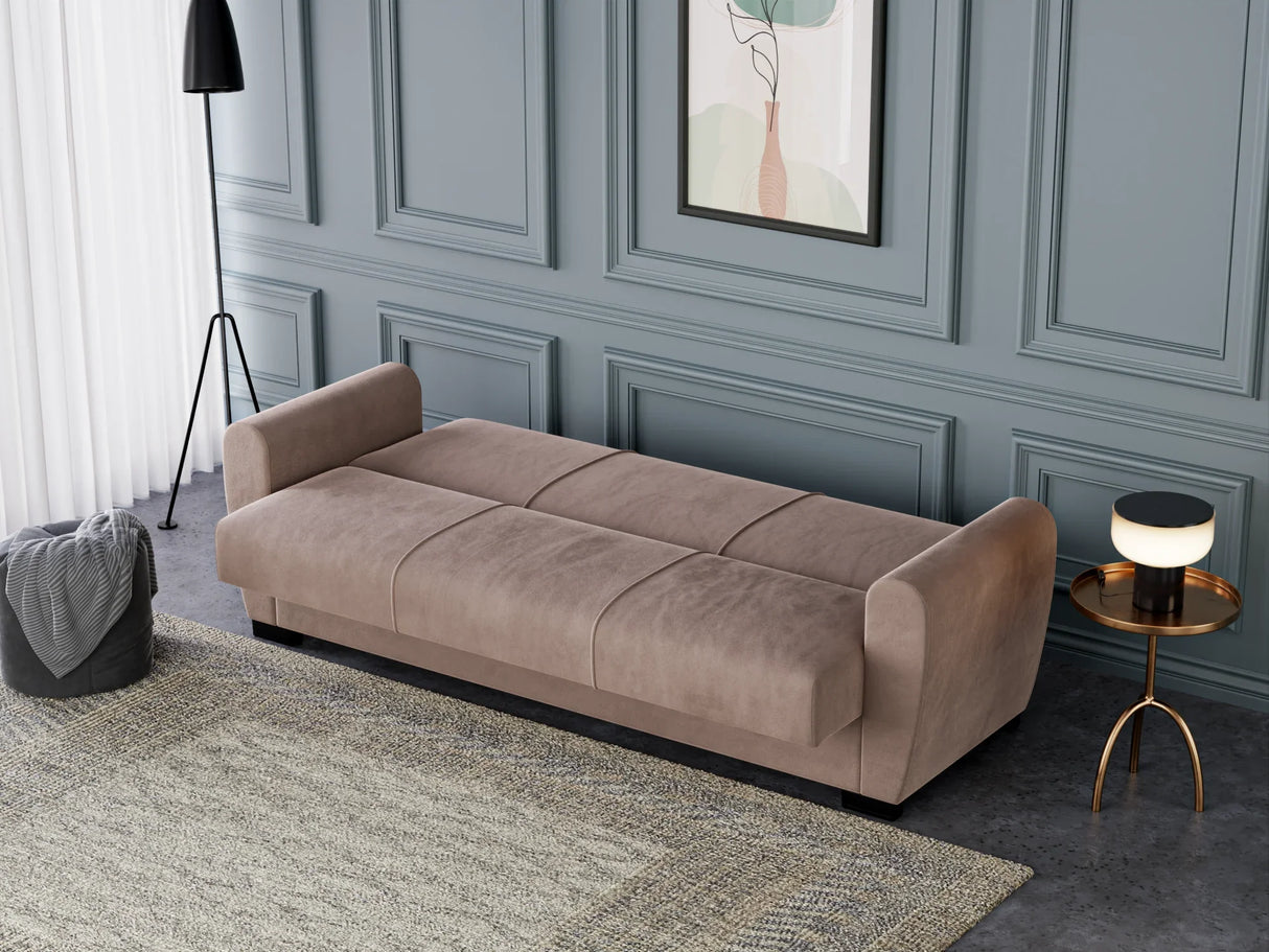 Canapea Extensibilă 3 locuri Valencia, cu ladă de depozitare, Bej - Gri, 220x68x90 cm - Bej
