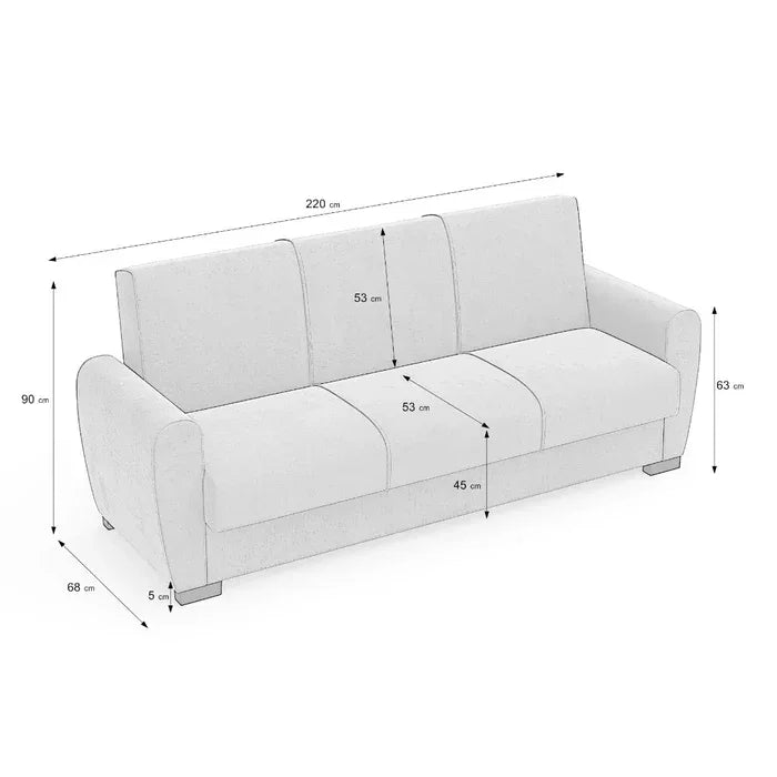 Canapea Extensibilă 3 locuri Valencia, cu ladă de depozitare, Bej - Gri, 220x68x90 cm - Bej