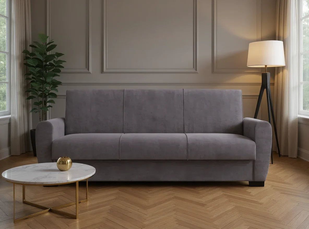 Canapea Extensibilă 3 locuri Valencia, cu ladă de depozitare, Bej - Gri, 220x68x90 cm - Gri