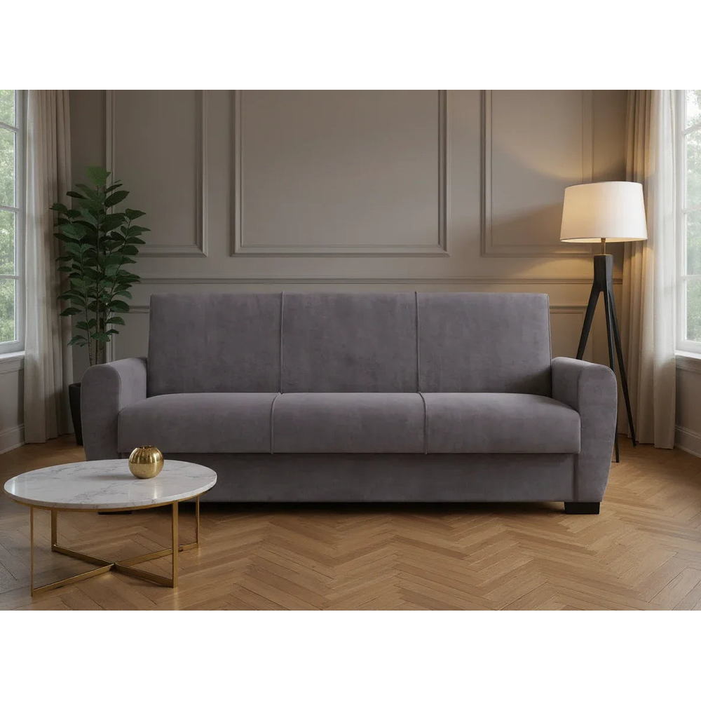 Canapea Extensibilă 3 locuri Valencia, cu ladă de depozitare, Bej - Gri, 220x68x90 cm - Gri