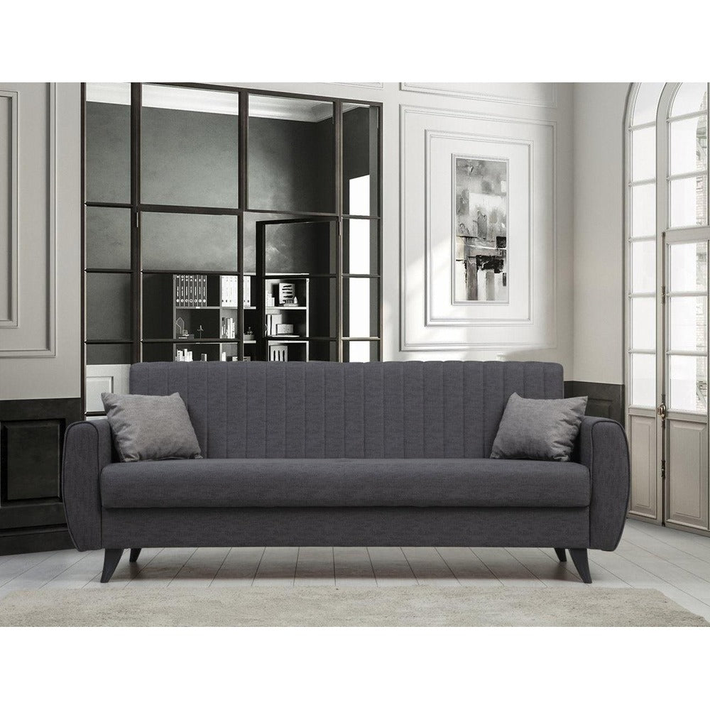 Canapea extensibila cu 3 locuri Alkon cu Lada de Depozitare, 214x86x77 cm - Gri inchis