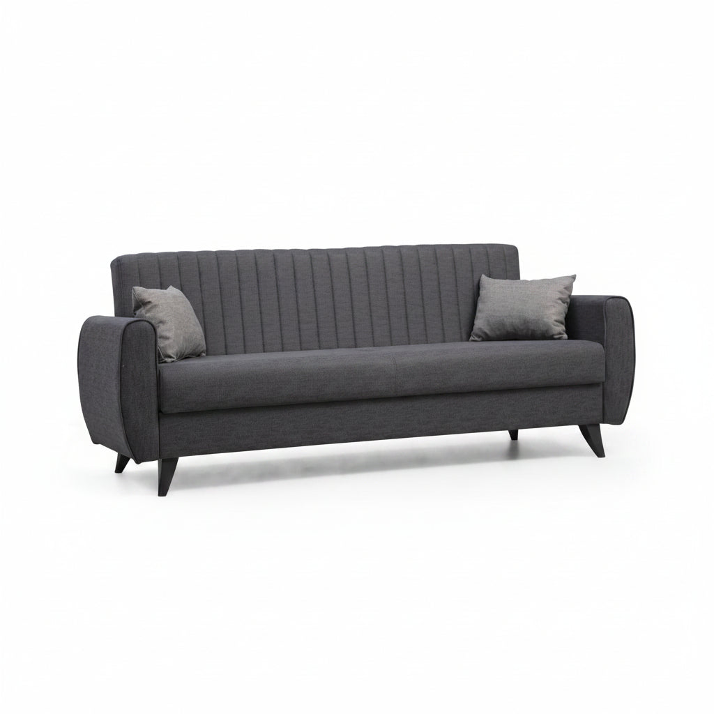 Canapea extensibila cu 3 locuri Alkon cu Lada de Depozitare, 214x86x77 cm - Gri inchis