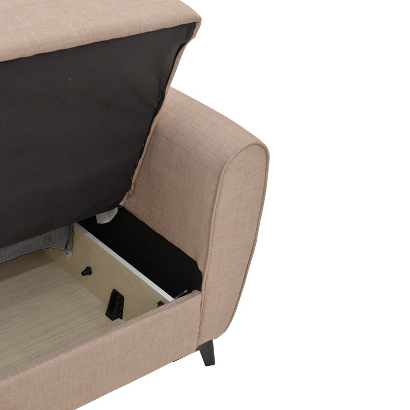 Canapea extensibila cu depozitare pentru trei persoane Lincoln, tesatura antracit, 225x85x90 cm, 85x225 cm - Bej