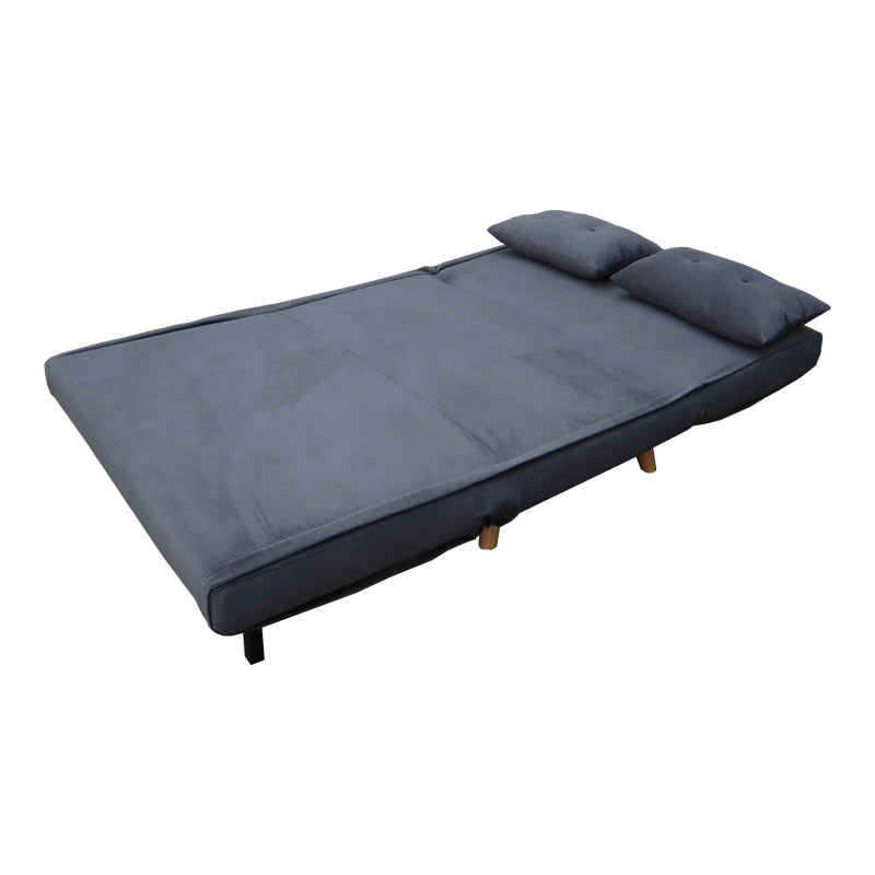 Canapea extensibila doua locuri Josuane, catifea antracit, picioare din lemn, Natural, 122x80x81 cm