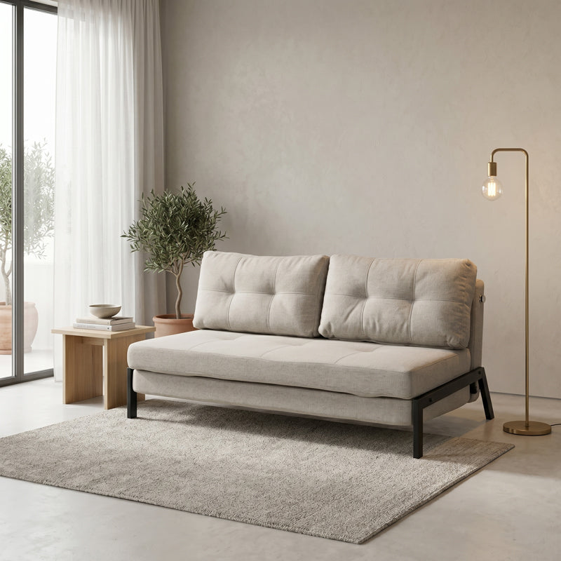 Canapea extensibila Fancy, Stofa, Bej, 150x98x70 cm
