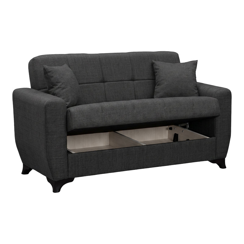Canapea extensibila Modesto, 2 locuri, cu spatiu de depozitare, Stofa, 155x84x83 cm - Gri