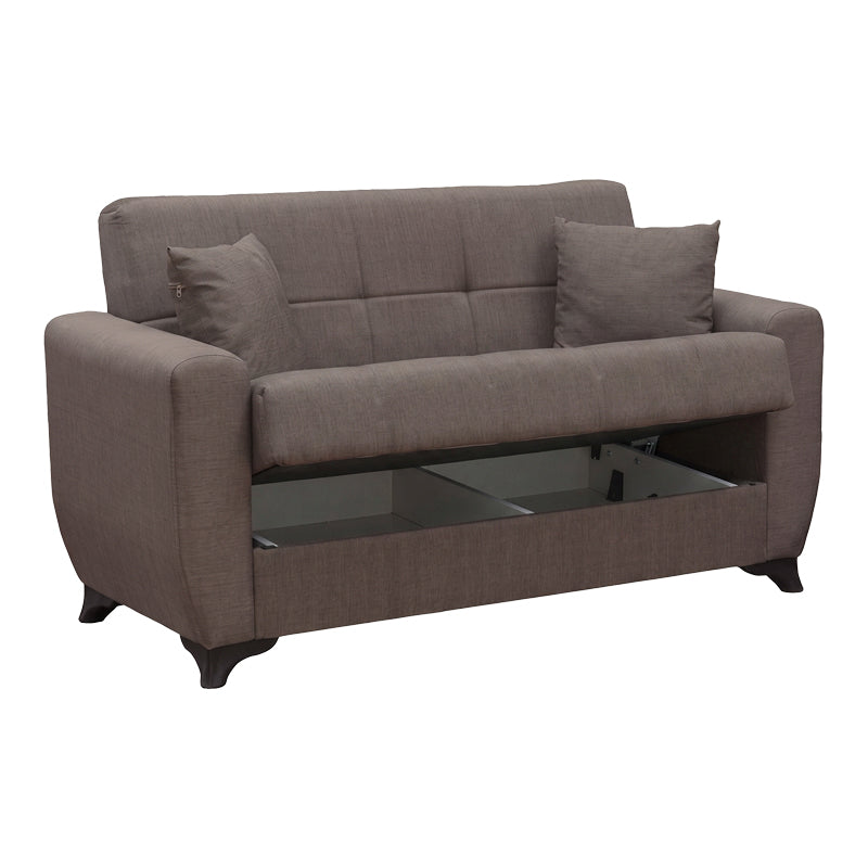 Canapea extensibila Modesto, 2 locuri, cu spatiu de depozitare, Stofa, 155x84x83 cm - Maro