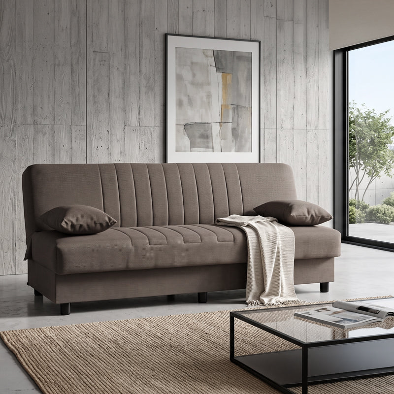 Canapea extensibila Romina, 3 locuri, cu spatiu de depozitare, Stofa, 180x75x85 cm - Maro