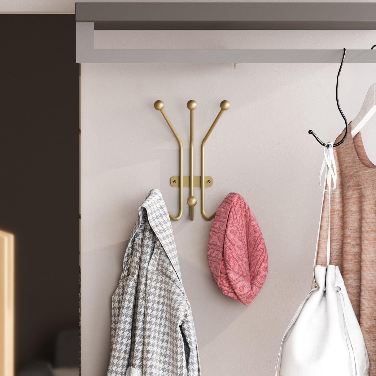 Cârlig de perete metalic Ant-A, Aur, 13x30x23 cm