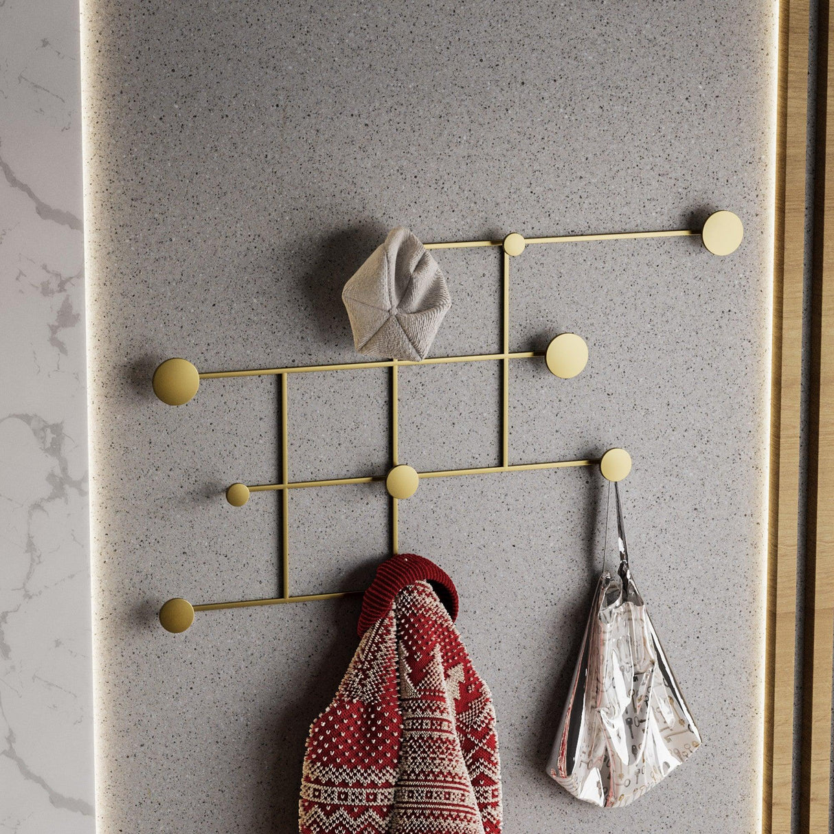 Cârlig de perete metalic Fatara-A, Aur, 10x64x112 cm