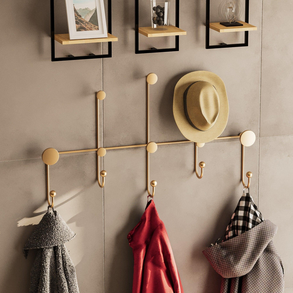 Cârlig de perete metalic Iyon-A, Aur, 10x45x80 cm