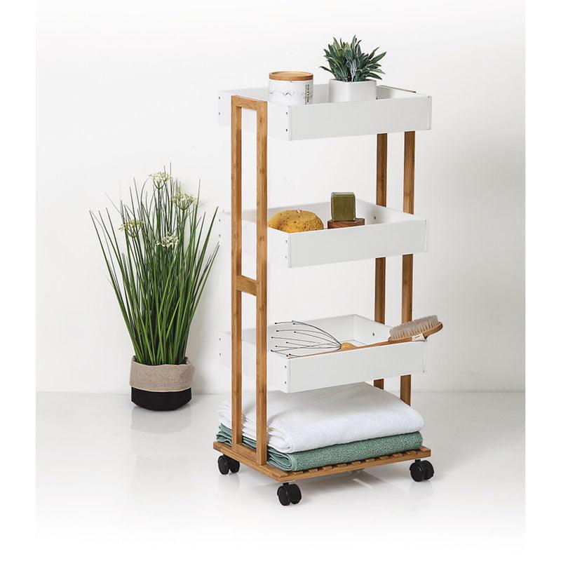 Carucior cu 4 niveluri Irene, lemn Natural, alb, 41x30x88 cm - Alb