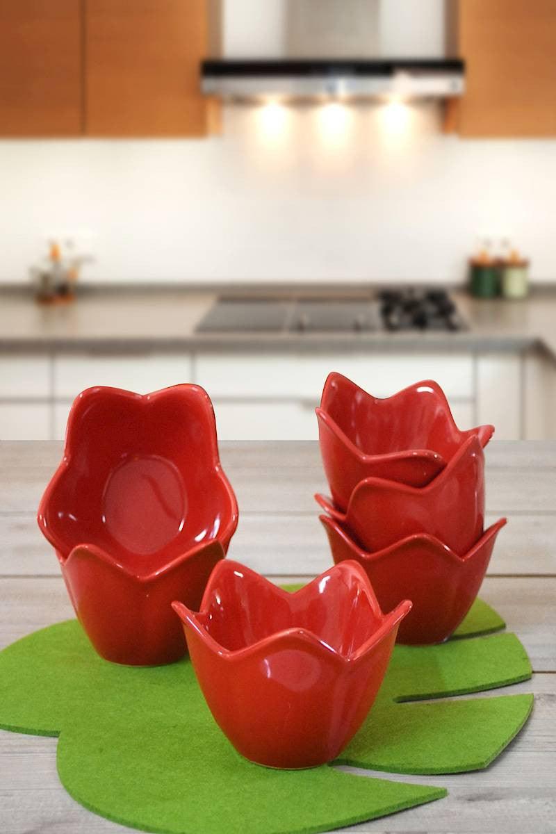 Ceramic Set Boluri (6 Pieces) Red Lily, Roșu