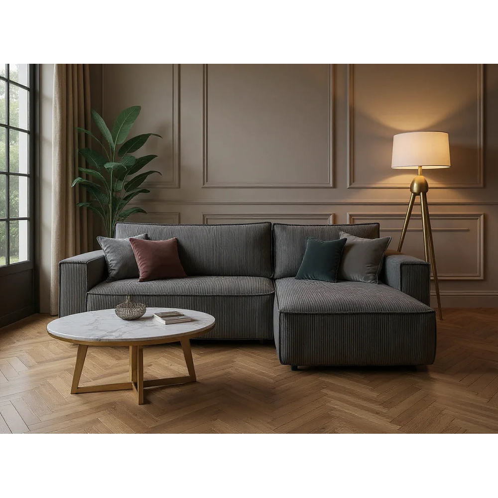Coltar Extensibil 3 locuri Armando, cu ladă de depozitare, Verde - Gri, 240x147x85 cm - Gri