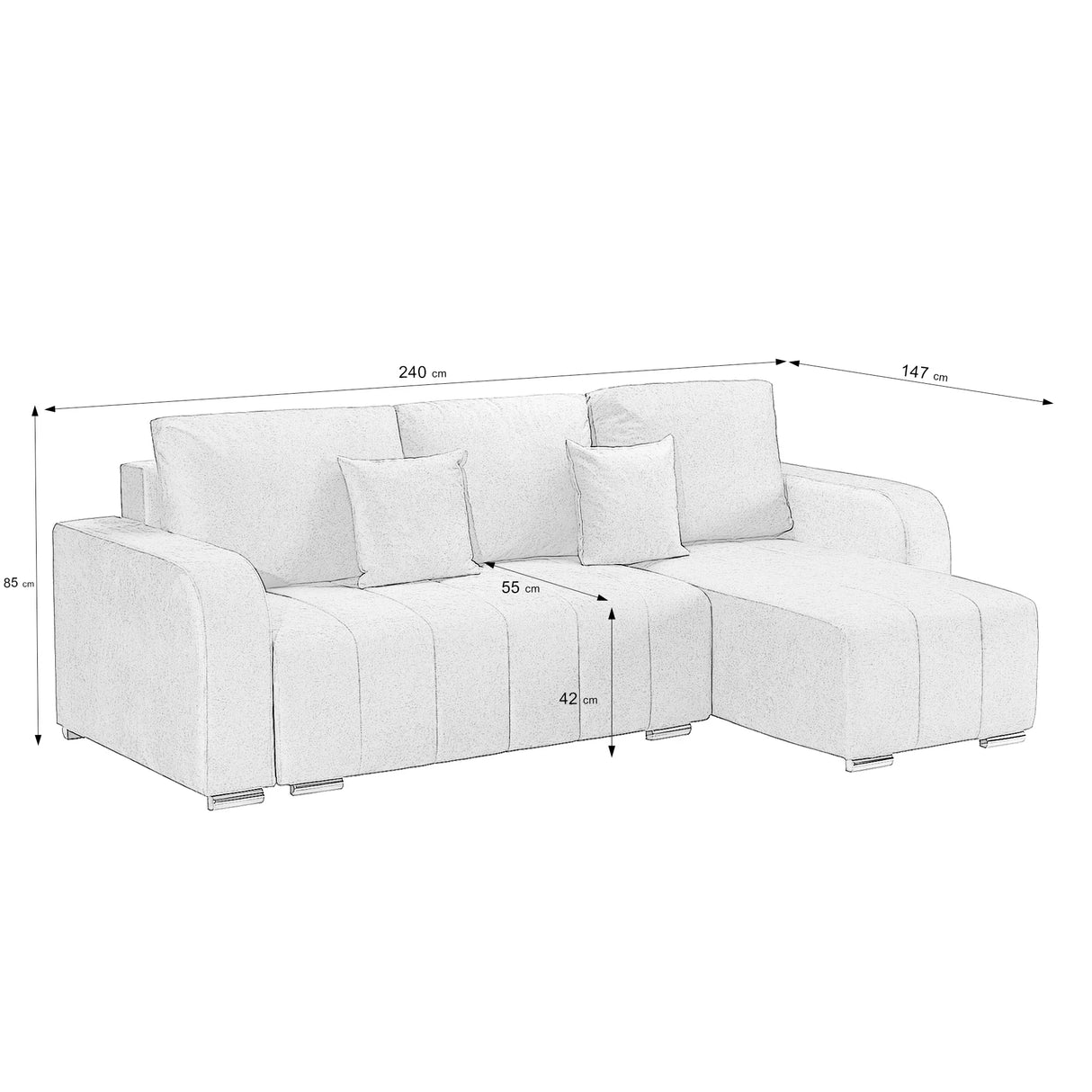 Coltar Extensibil 3 locuri Armando, cu ladă de depozitare, Verde - Gri, 240x147x85 cm - Bej