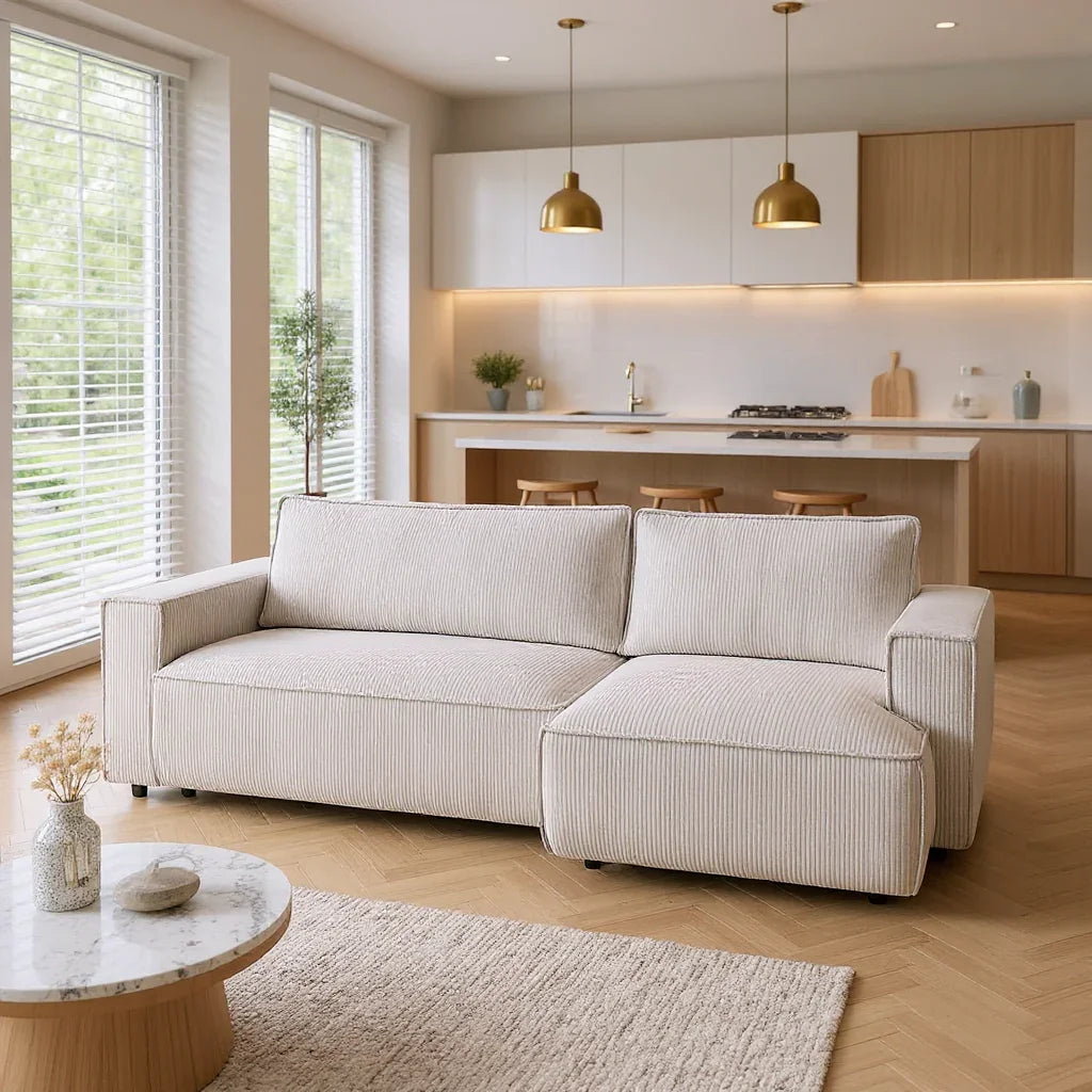Coltar extensibil Capri interschimbabil cu lada de depozitare, Bej - Gri, 275x145x85 cm - Bej