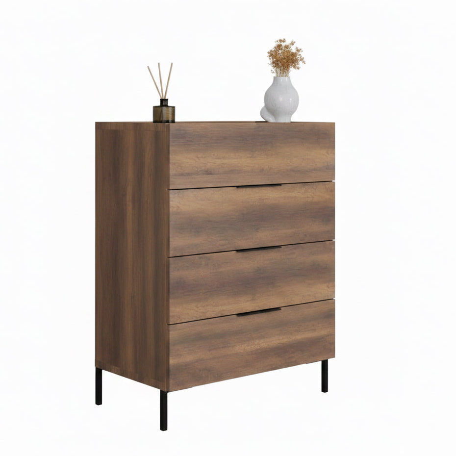 Comoda Adore Oryana, 4 sertare, Alb - Nuc - Stejar, 80x104x44 cm - Nuc