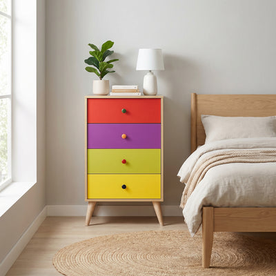 Comoda Adore Rainbow, 4 sertare, Multicolor/Sonoma, 60 x 104 x 45 cm