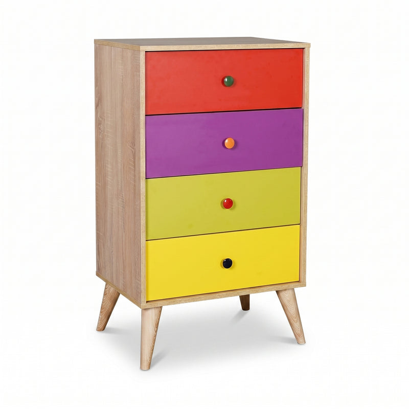Comoda Adore Rainbow, 4 sertare, Multicolor/Sonoma, 60 x 104 x 45 cm
