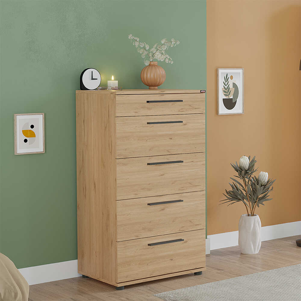 Comoda Adore Trendline cu 5 sertare, Stejar, 60x108x44 cm