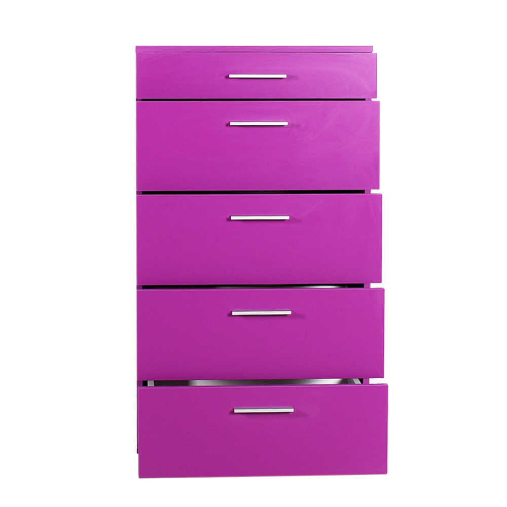Comoda Adore Trendline cu 5 sertare, Alb - Maro - Stejar - Mov, 60x108x44 cm - Mov