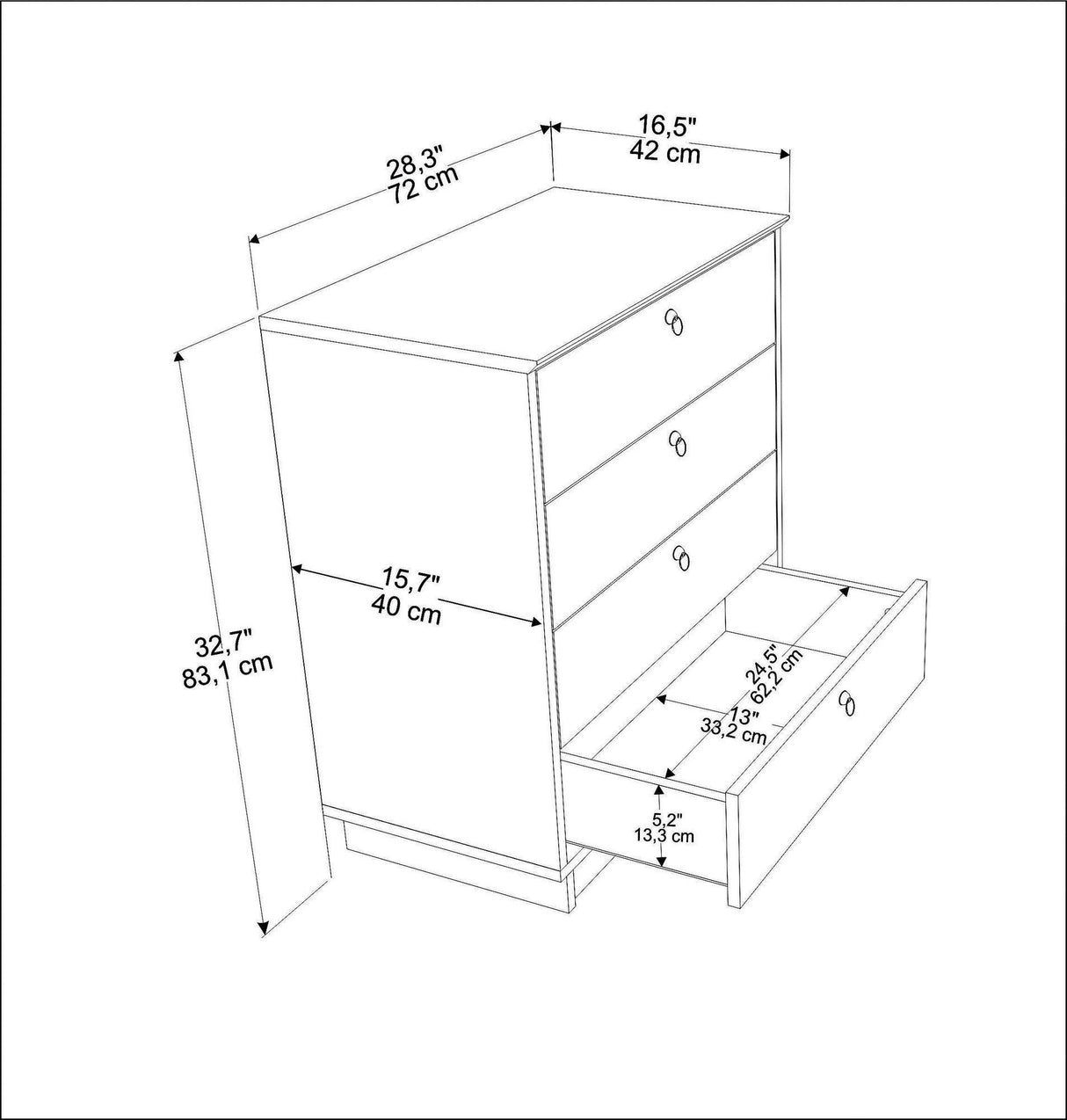 Comoda Asa, Alb, 72x83,1x42 cm