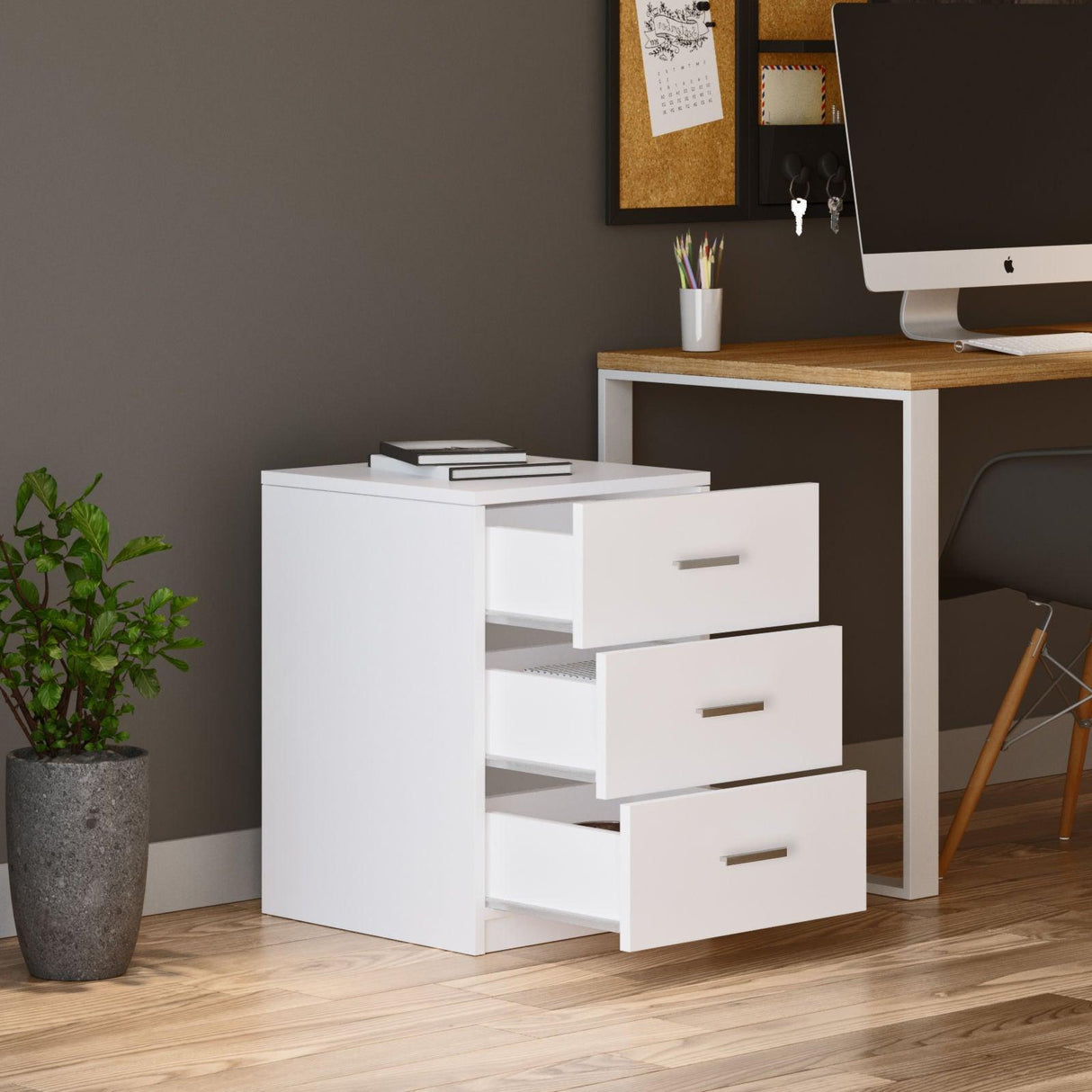 Comoda Birou - Rollbox, 3 sertare Alb, 45 x 62 x 47 cm