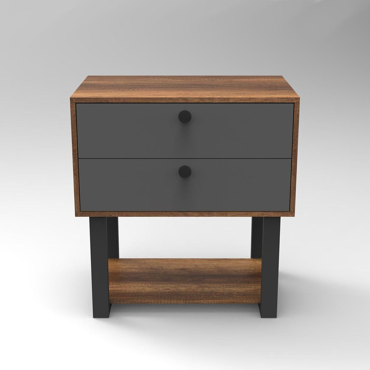 Comoda Birou - Rollbox cu 2 sertare si Raft, Gri - Nuc, 80 x 85 x 52 cm