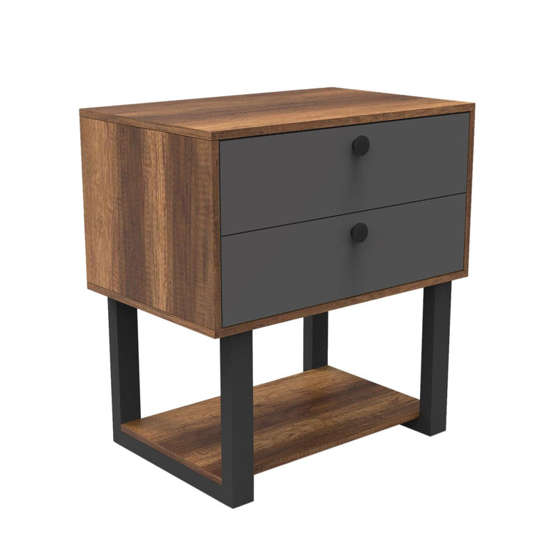 Comoda Birou - Rollbox cu 2 sertare si Raft, Gri - Nuc, 80 x 85 x 52 cm