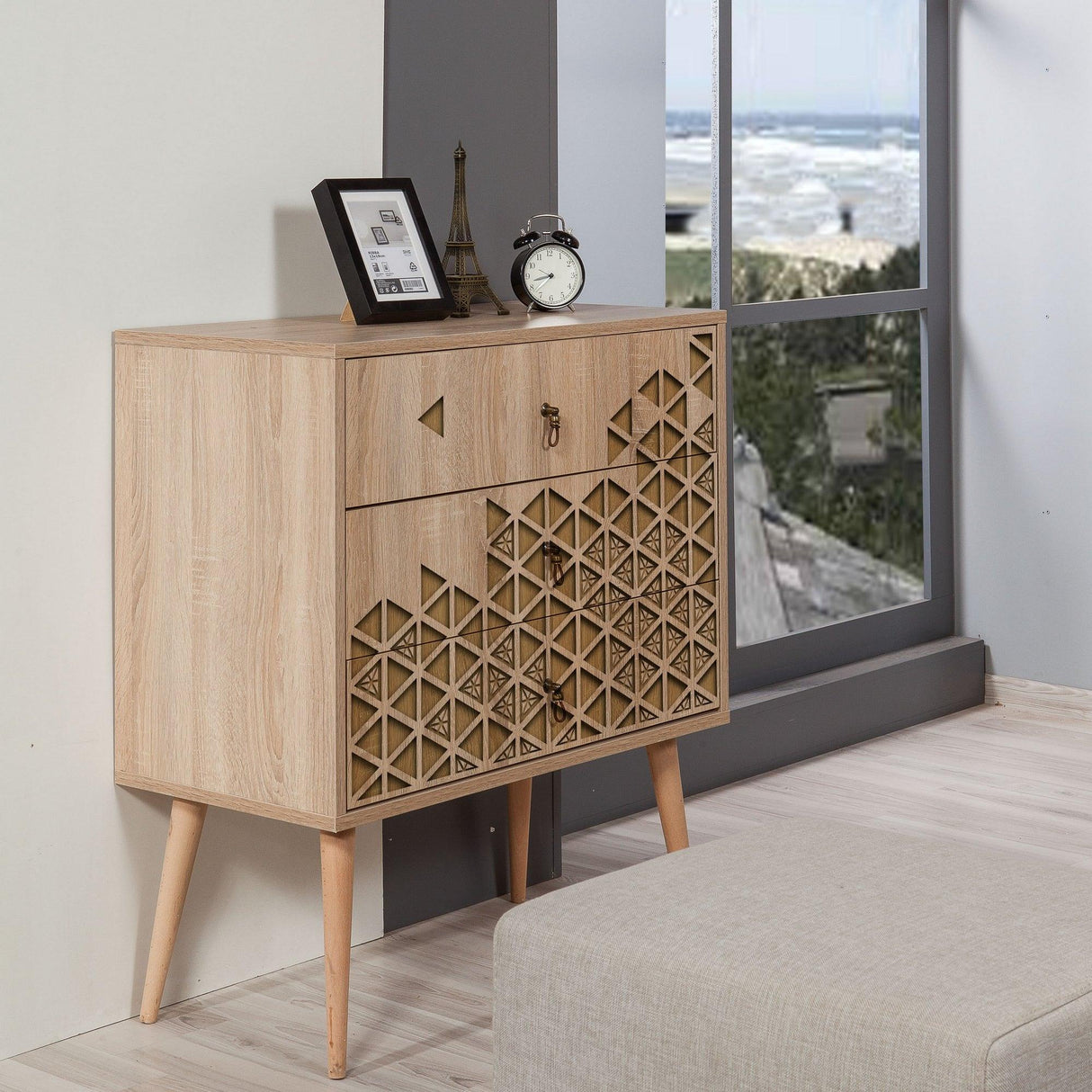Comoda Trio Dresser 1, Stejar Sonoma, 90x40x80 cm
